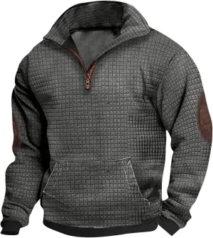Muscularfit Sweatshirts for Men No Hood Long Sleeve Waffle Stand Collar Pullover Casual Quarter-Zip Lightweight Tee Shirts