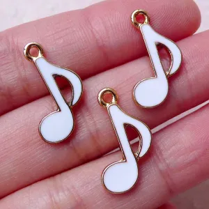 Music Eighth Note Enamel Charms Quaver Charm (3pcs / 12mm x 20mm / White) Pendant Necklace Bracelet Earrings Bangle Bookmark Charm CHM1448