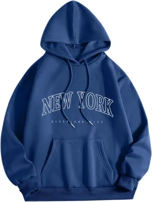 New York Hoodie Women Graphic Pullover Long Sleeve Comfy Casual Hooded Sweatshirts Pocket Fall Clothes Teen Girls