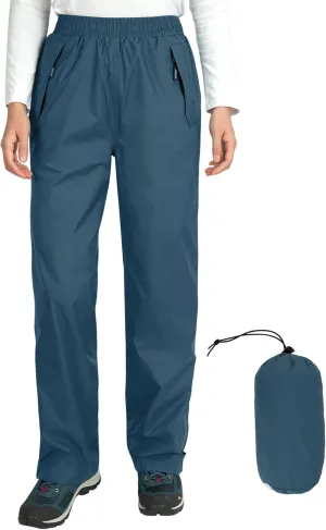 Outdoor Ventures Women's Rain Pants Packable Waterproof Hiking Pants Windproof Breathable Outdoor Rain Over Pants