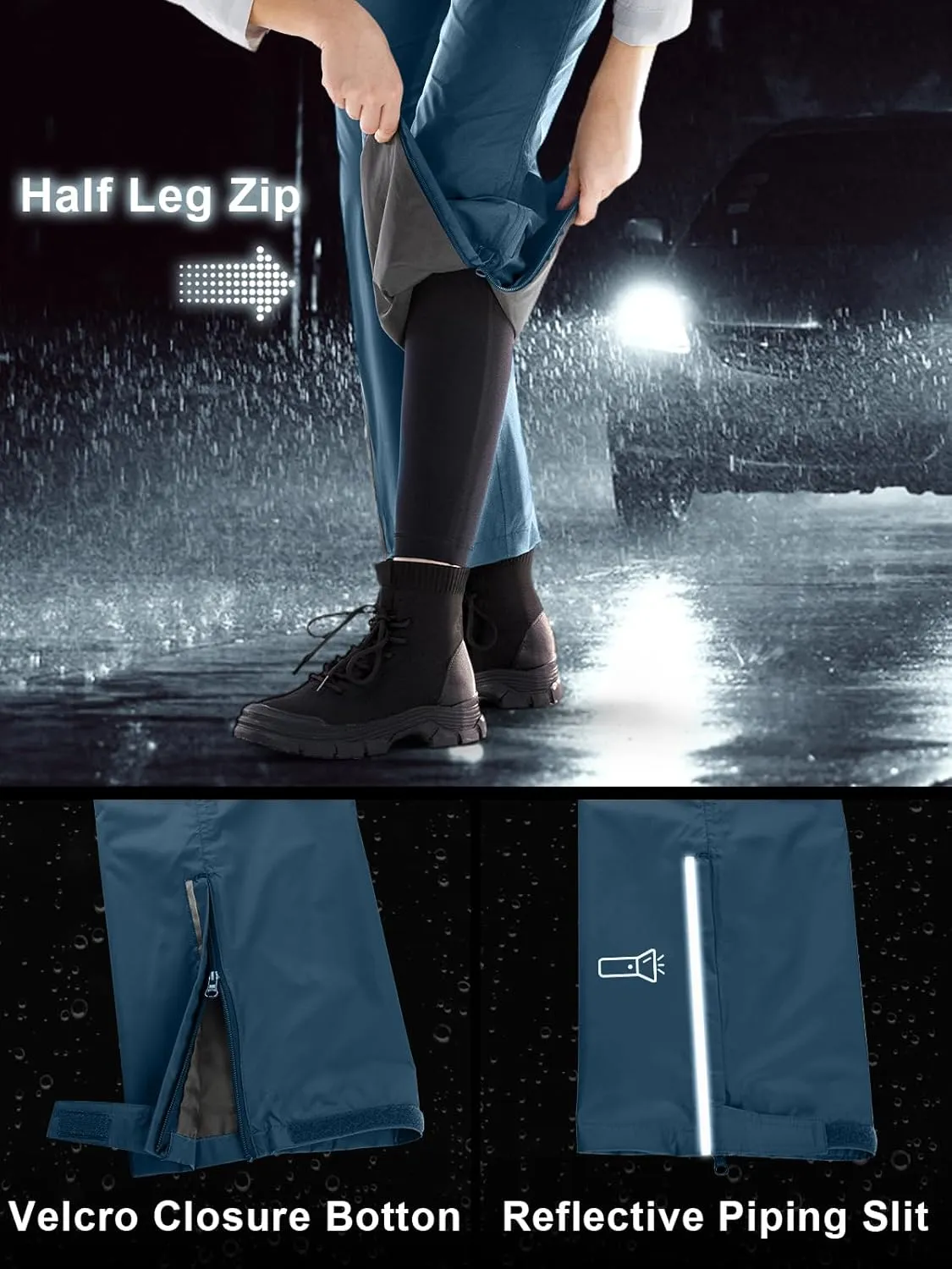 Outdoor Ventures Women's Rain Pants Packable Waterproof Hiking Pants Windproof Breathable Outdoor Rain Over Pants