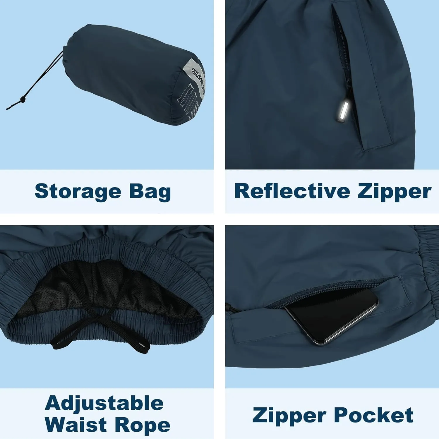 Outdoor Ventures Women's Rain Pants Packable Waterproof Hiking Pants Windproof Breathable Outdoor Rain Over Pants