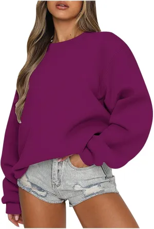 Oversized Crew Neck Sweatshirts Women Plus Size Comfy Fleece Pullover Sweatshirt Trendy Long Sleeve Fall Outfits