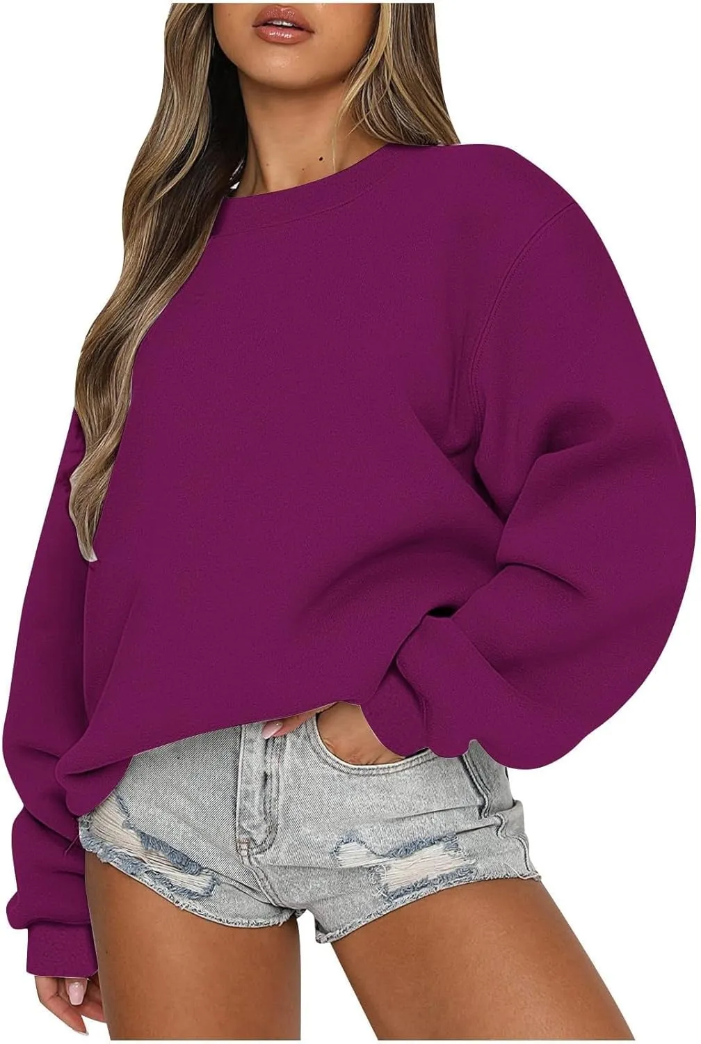 Oversized Crew Neck Sweatshirts Women Plus Size Comfy Fleece Pullover Sweatshirt Trendy Long Sleeve Fall Outfits