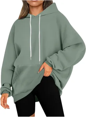 Oversized Drawstring Hoodies For Women Casual Long Sleeve Pullover Tops Comfy Hooded Sweatshirts Fall Fashion Outfits