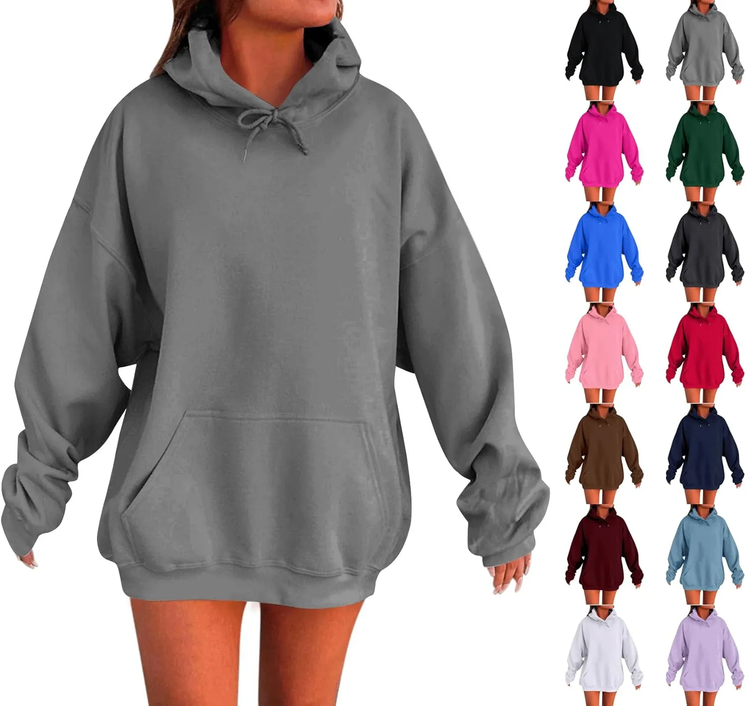 Oversized Hoodies for Women Plus Size Comfy Fleece Sweatshirts with Pockets Y2K Loose Long Sleeve Pullover Sweater