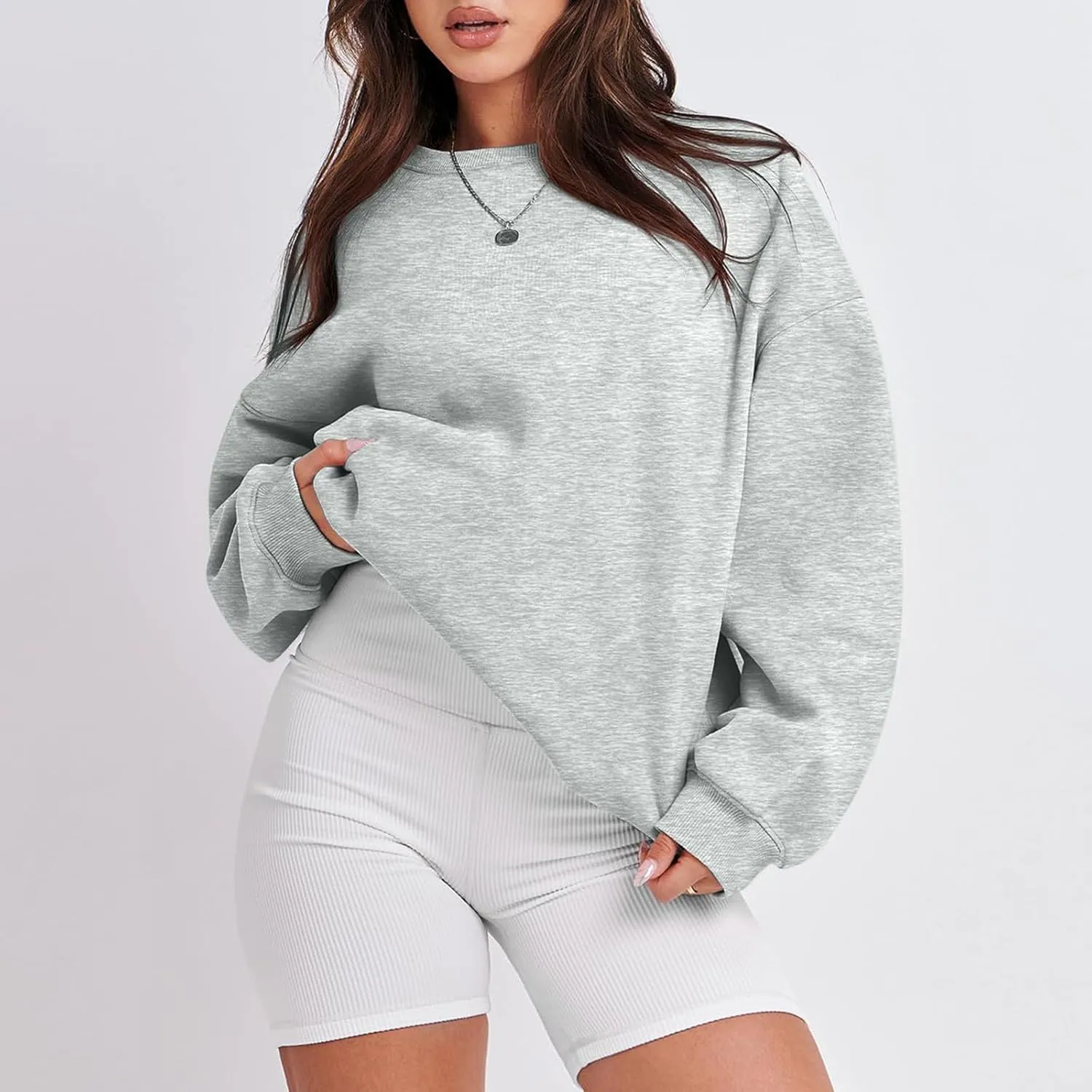 Oversized Sweatshirt for Women Fleece Long Sleeve Crewneck Sweatshirts Cute Casual Comfy Preppy Pullover Sweaters