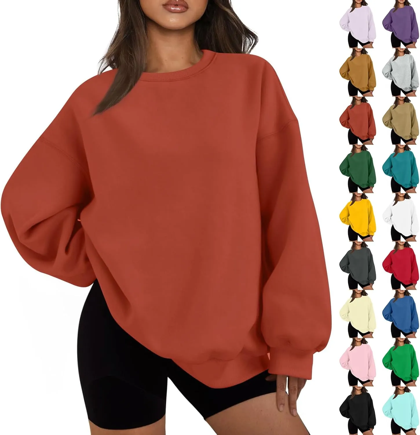 Oversized Sweatshirt for Women Fleece Long Sleeve Crewneck Sweatshirts Cute Casual Comfy Preppy Pullover Sweaters