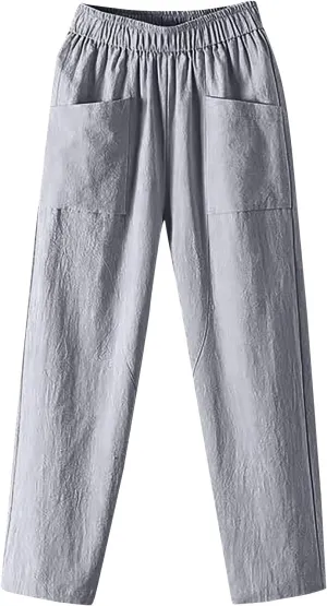 Pants for Women, Straight Leg Linen Loose Casual Pants Peasant Lounge Stretchy