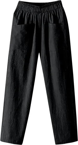 Pants for Women, Straight Leg Linen Loose Casual Pants Peasant Lounge Stretchy