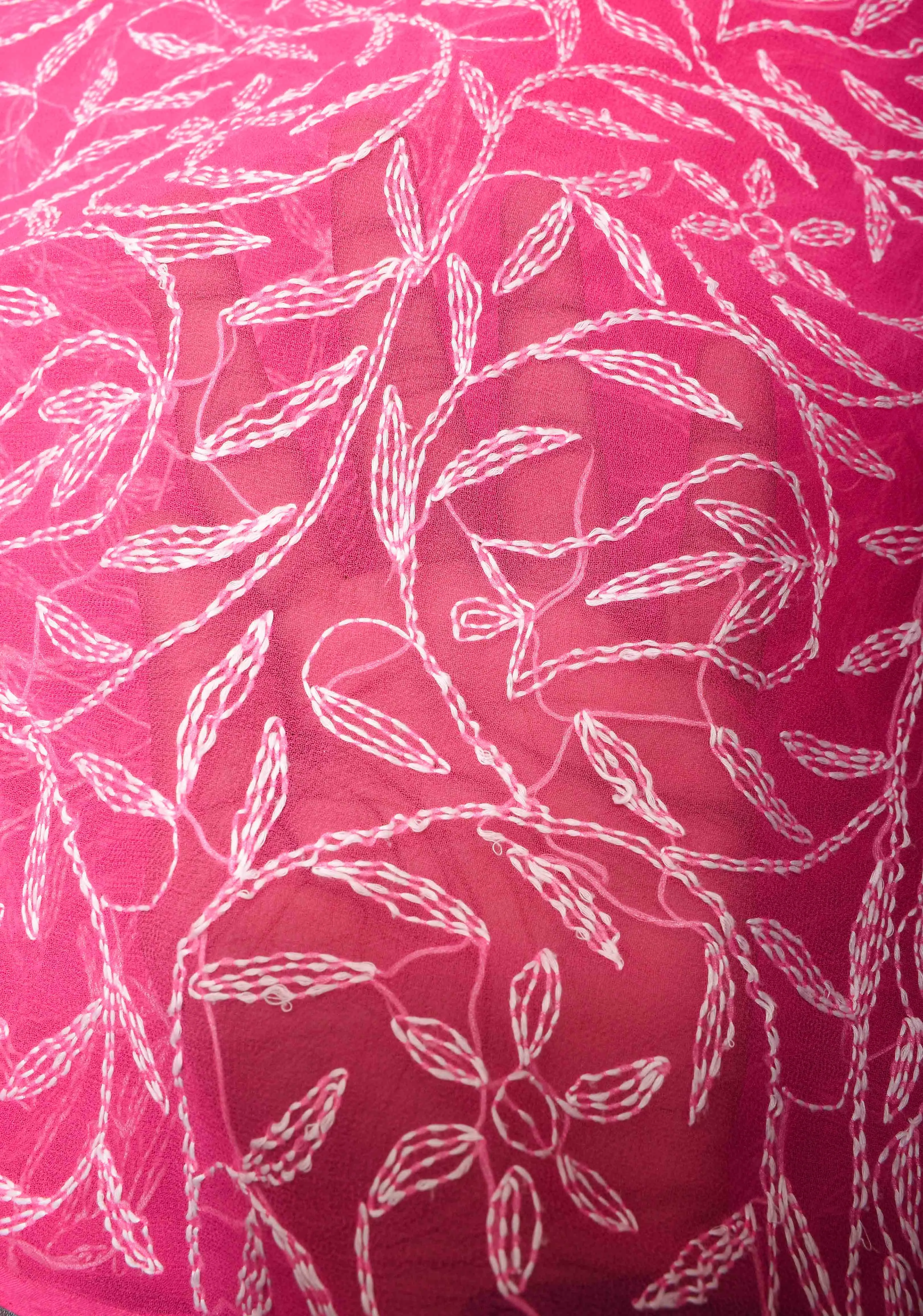 Pink Authentic Hand Tepchi Chikankari Full Jaal work on Georgette Saree