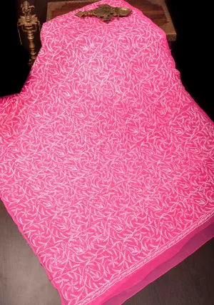 Pink Authentic Hand Tepchi Chikankari Full Jaal work on Georgette Saree