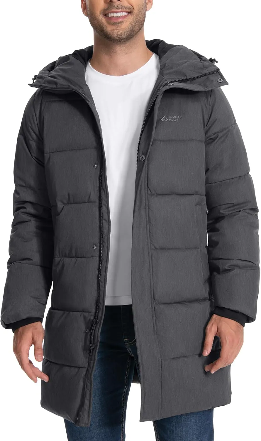 Pioneer Camp Mens Long Winter Coat Hooded Waterproof Insulated Puffer Jacket Thicken Puffy Warm Down Windbreaker Parka