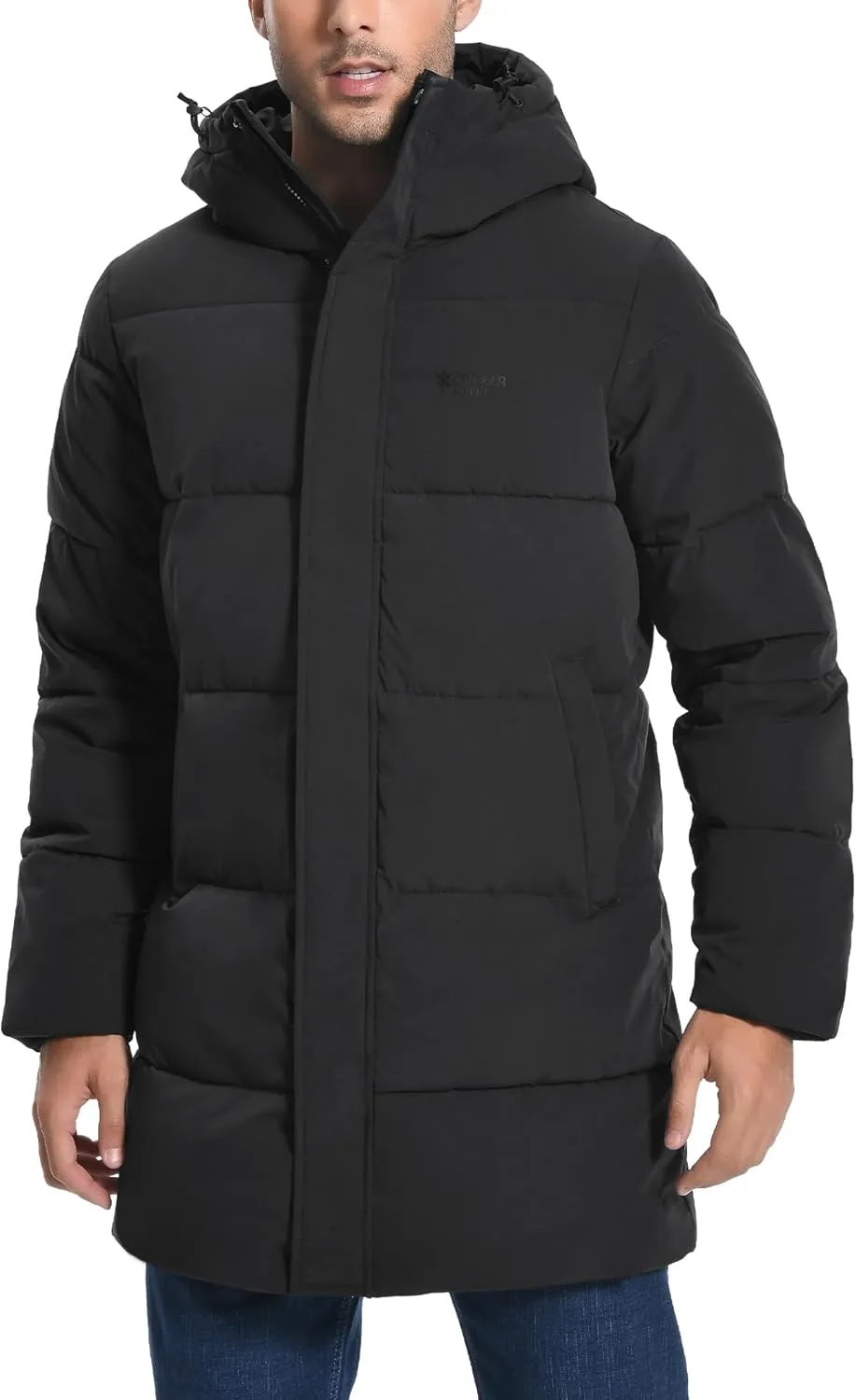 Pioneer Camp Mens Long Winter Coat Hooded Waterproof Insulated Puffer Jacket Thicken Puffy Warm Down Windbreaker Parka