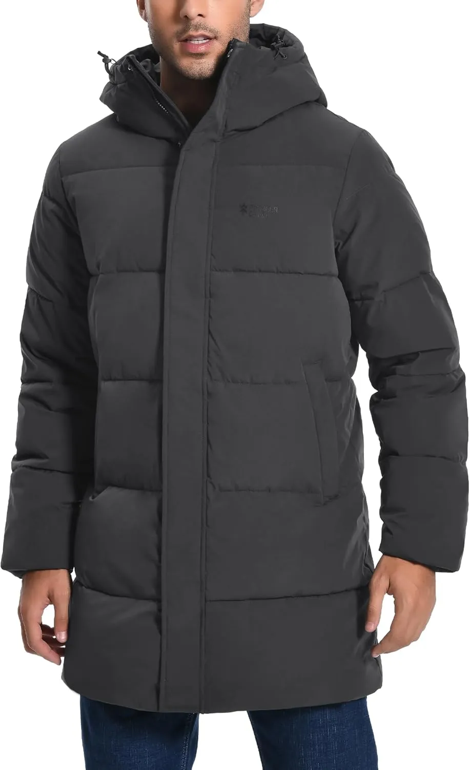 Pioneer Camp Mens Long Winter Coat Hooded Waterproof Insulated Puffer Jacket Thicken Puffy Warm Down Windbreaker Parka