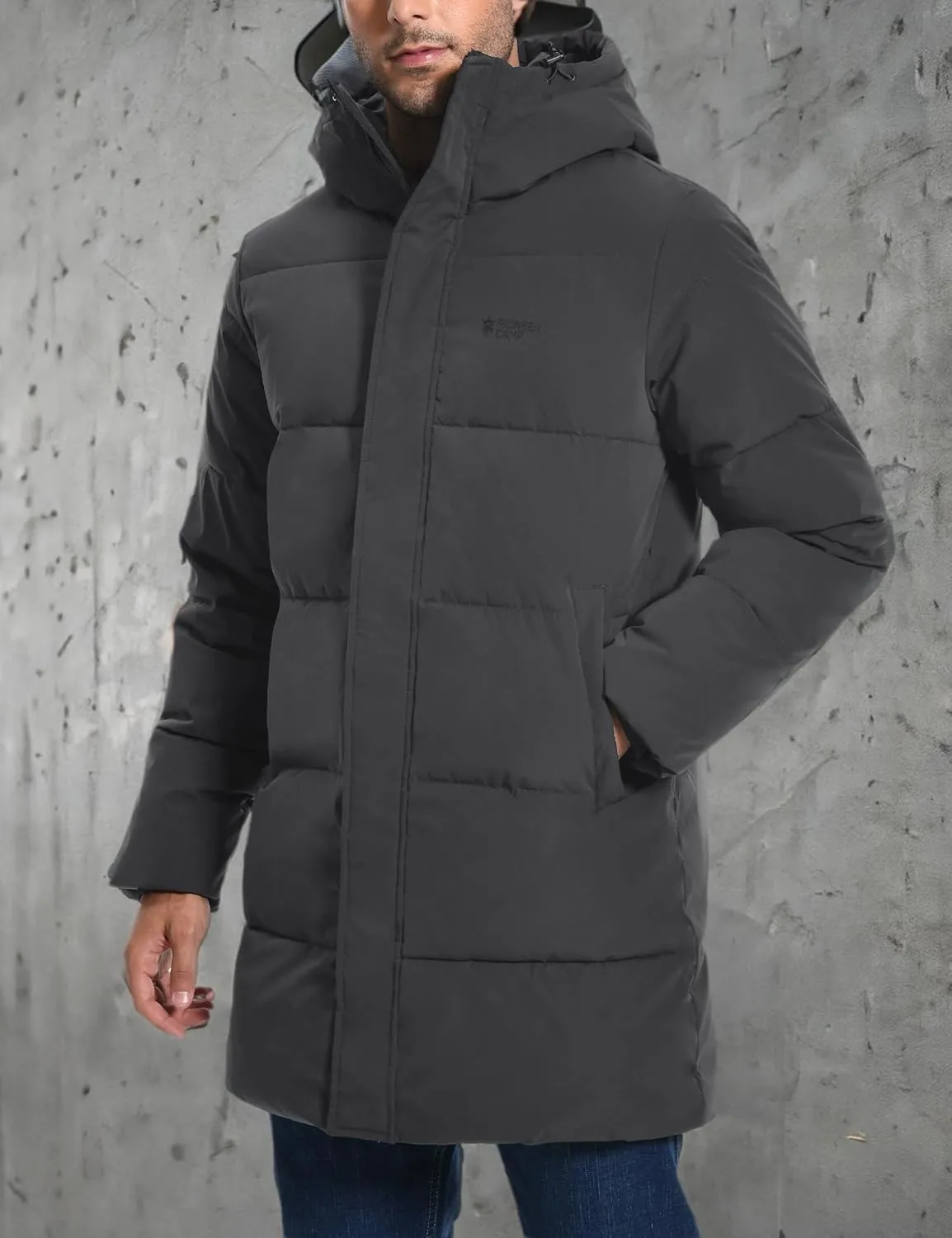 Pioneer Camp Mens Long Winter Coat Hooded Waterproof Insulated Puffer Jacket Thicken Puffy Warm Down Windbreaker Parka