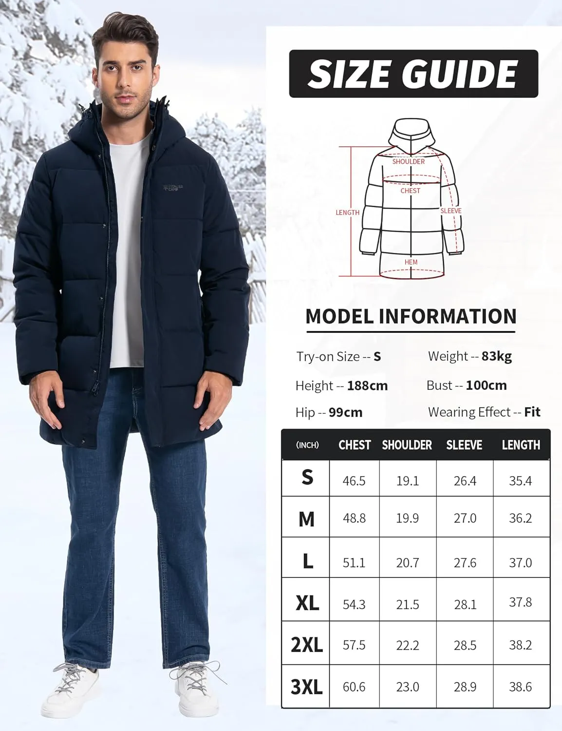 Pioneer Camp Mens Long Winter Coat Hooded Waterproof Insulated Puffer Jacket Thicken Puffy Warm Down Windbreaker Parka