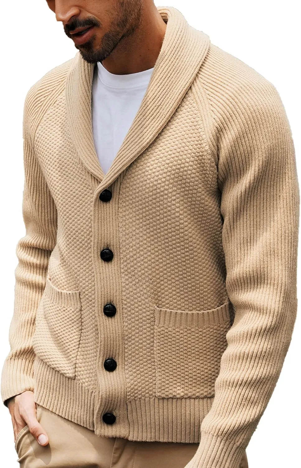 PJ PAUL JONES Mens Shawl Collar Cardigan Sweaters Knit Textured Sweater Button Down Cardigans