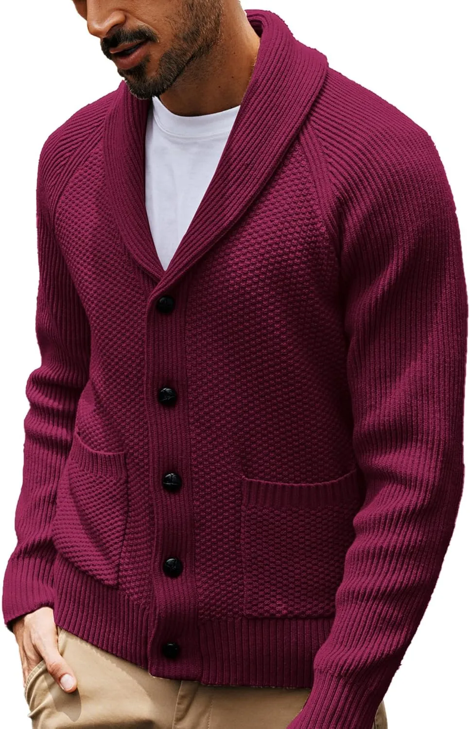 PJ PAUL JONES Mens Shawl Collar Cardigan Sweaters Knit Textured Sweater Button Down Cardigans