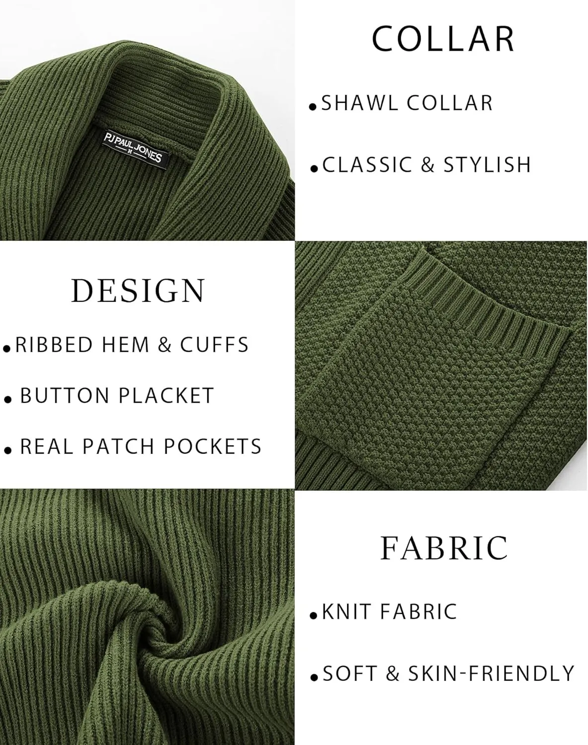 PJ PAUL JONES Mens Shawl Collar Cardigan Sweaters Knit Textured Sweater Button Down Cardigans
