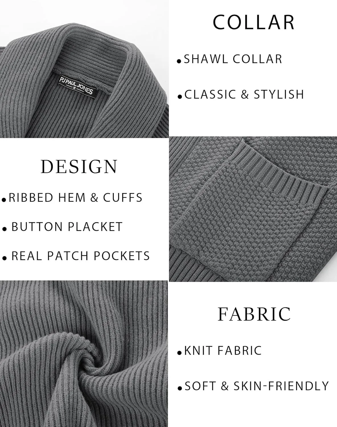 PJ PAUL JONES Mens Shawl Collar Cardigan Sweaters Knit Textured Sweater Button Down Cardigans