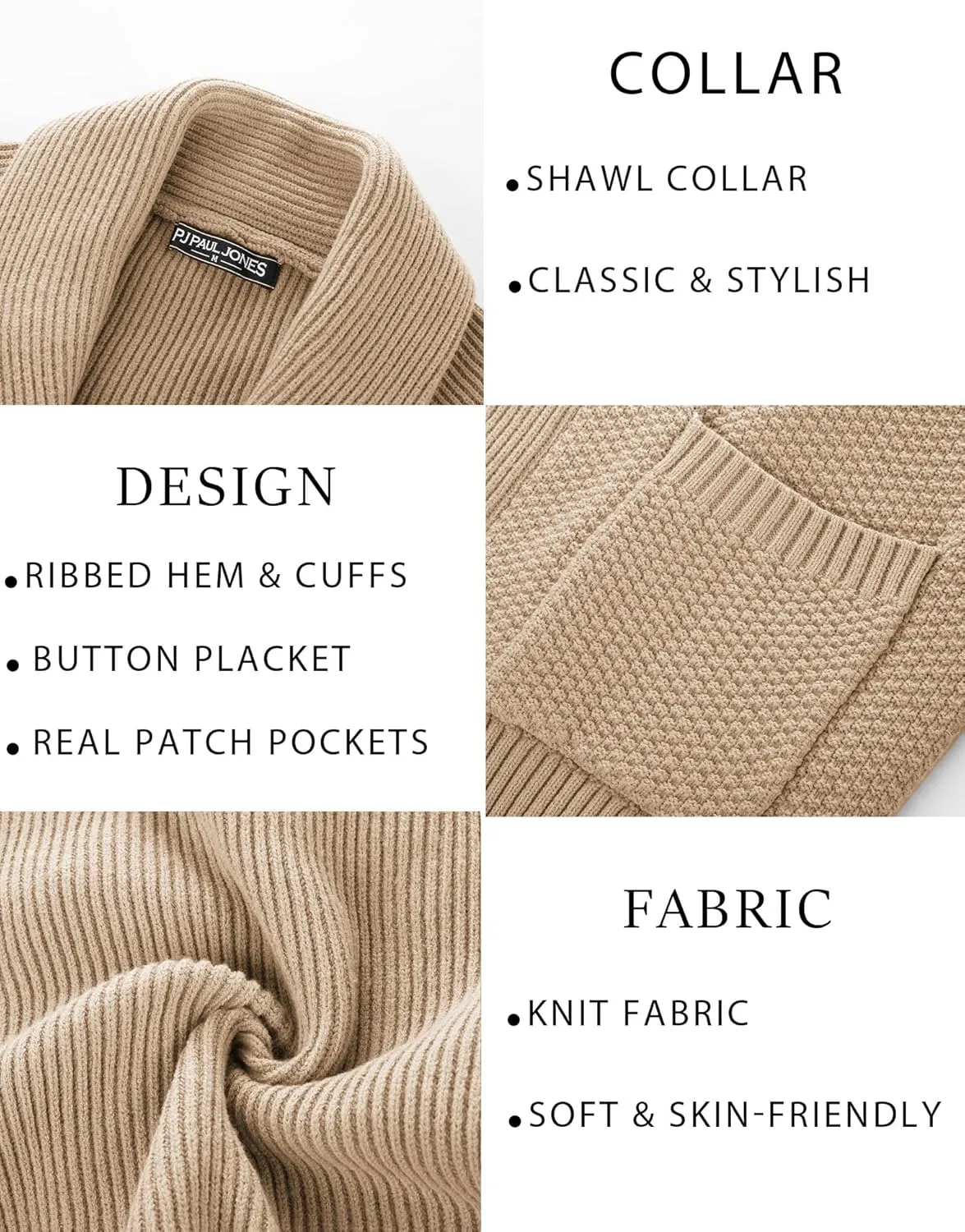 PJ PAUL JONES Mens Shawl Collar Cardigan Sweaters Knit Textured Sweater Button Down Cardigans