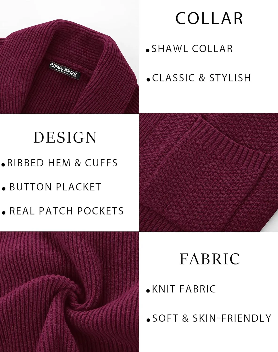 PJ PAUL JONES Mens Shawl Collar Cardigan Sweaters Knit Textured Sweater Button Down Cardigans