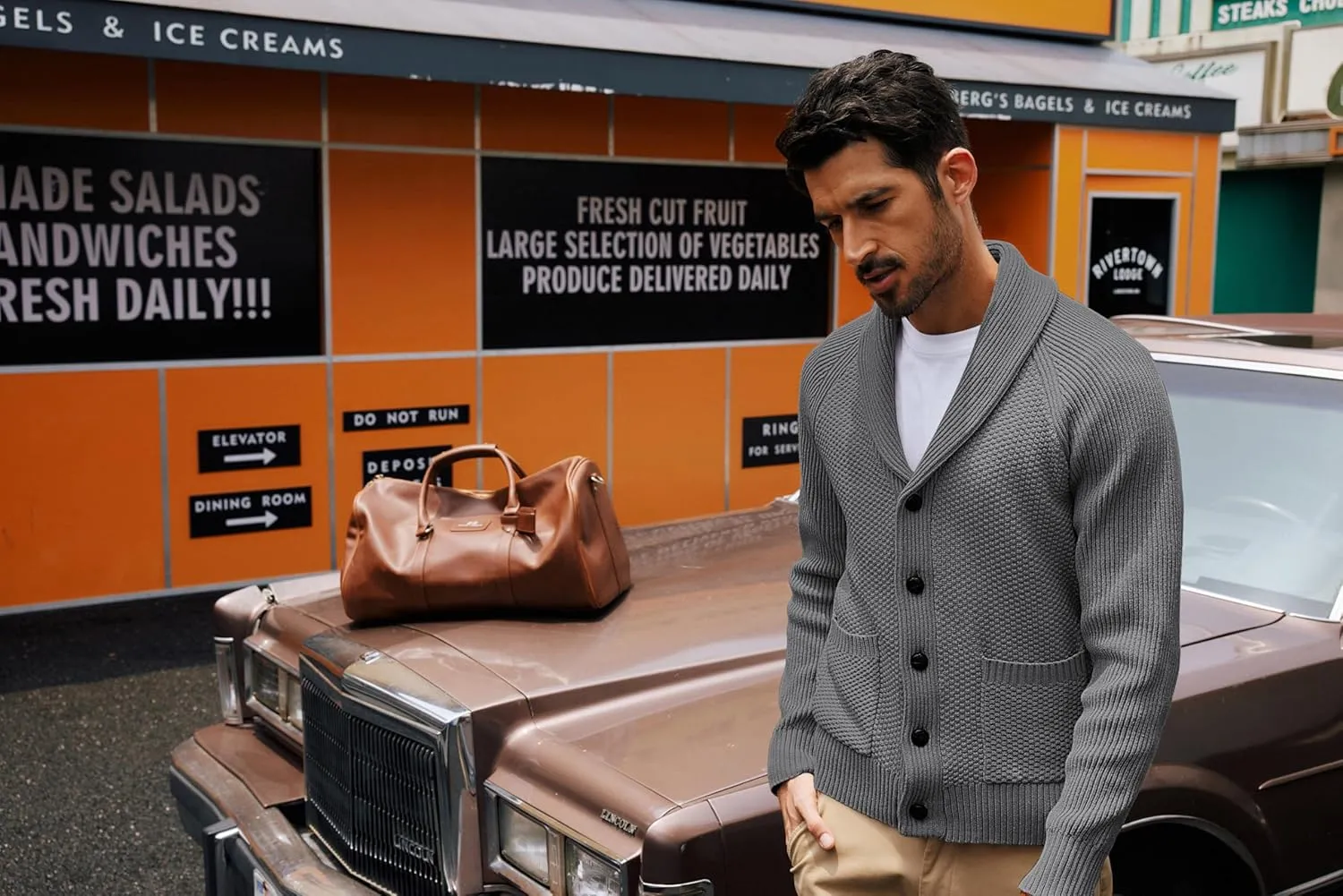 PJ PAUL JONES Mens Shawl Collar Cardigan Sweaters Knit Textured Sweater Button Down Cardigans