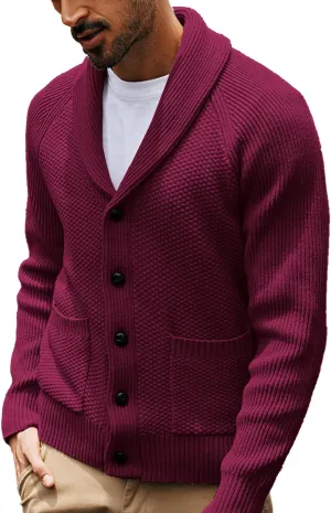 PJ PAUL JONES Mens Shawl Collar Cardigan Sweaters Knit Textured Sweater Button Down Cardigans