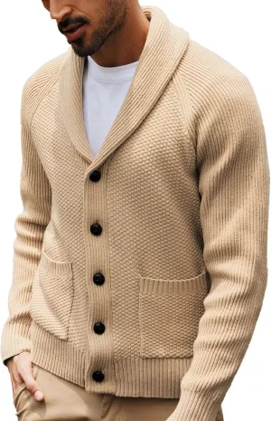 PJ PAUL JONES Mens Shawl Collar Cardigan Sweaters Knit Textured Sweater Button Down Cardigans
