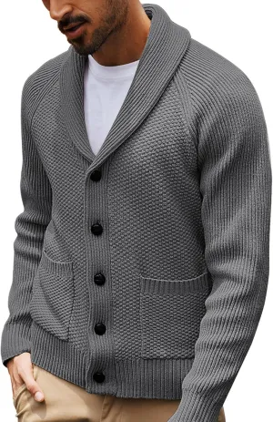 PJ PAUL JONES Mens Shawl Collar Cardigan Sweaters Knit Textured Sweater Button Down Cardigans