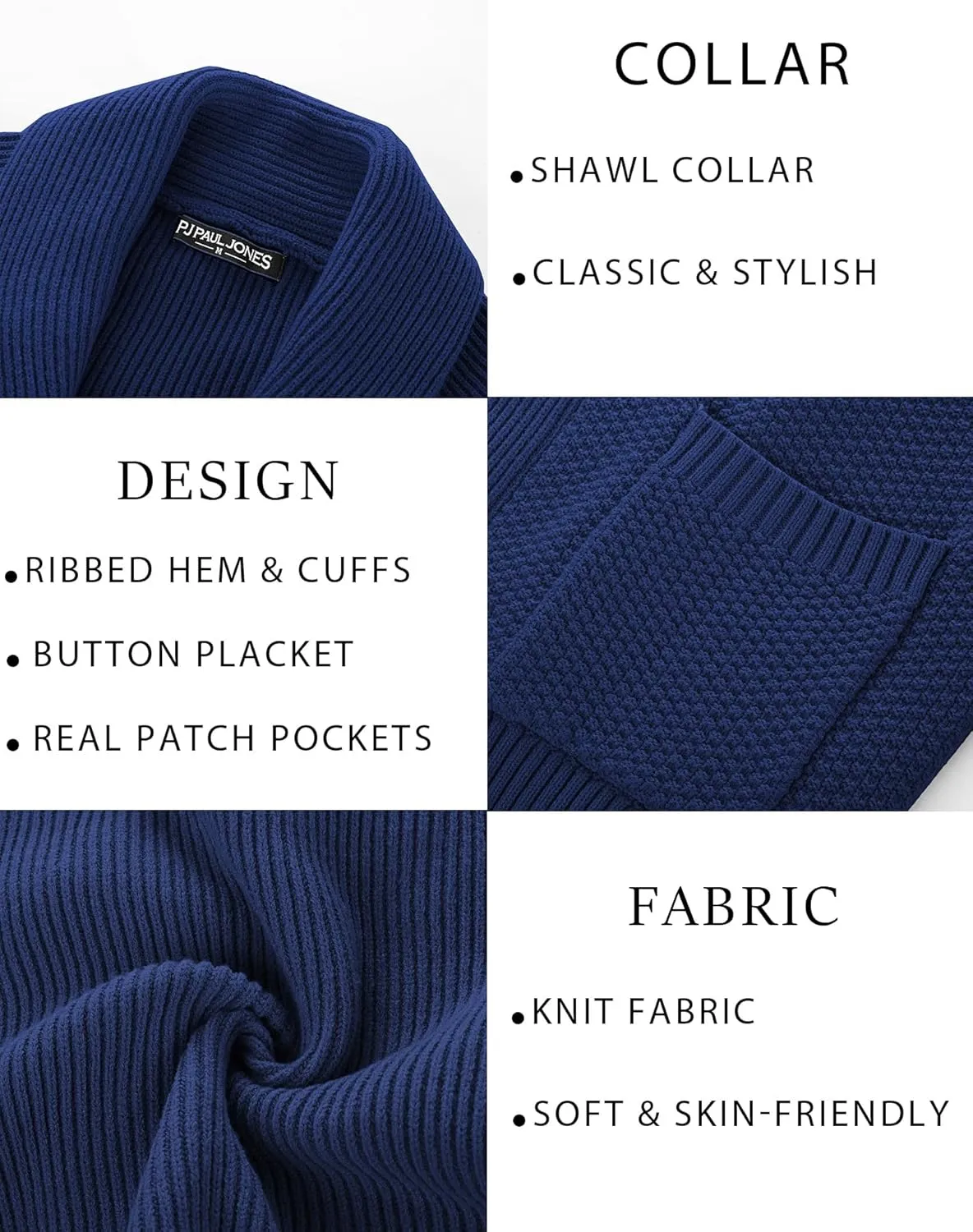 PJ PAUL JONES Mens Shawl Collar Cardigan Sweaters Knit Textured Sweater Button Down Cardigans