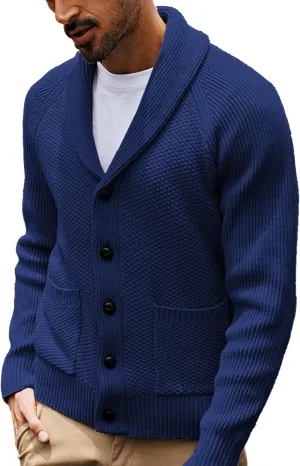 PJ PAUL JONES Mens Shawl Collar Cardigan Sweaters Knit Textured Sweater Button Down Cardigans