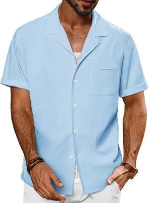 PJ PAUL JONES Mens Short Sleeve Button Down Shirts Untuckit Cuban Casual Shirt with Pocket for Summer Beach