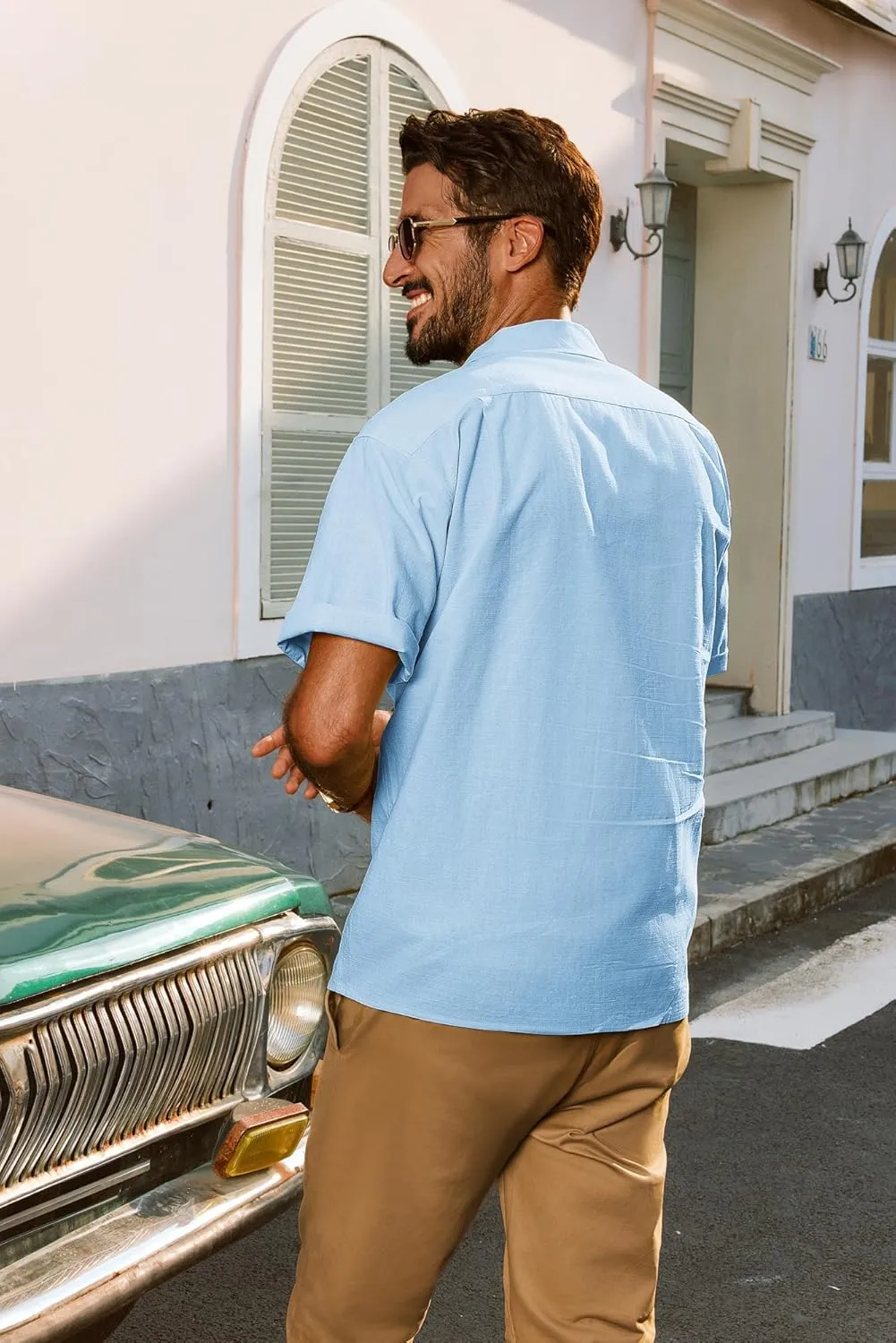 PJ PAUL JONES Mens Short Sleeve Button Down Shirts Untuckit Cuban Casual Shirt with Pocket for Summer Beach