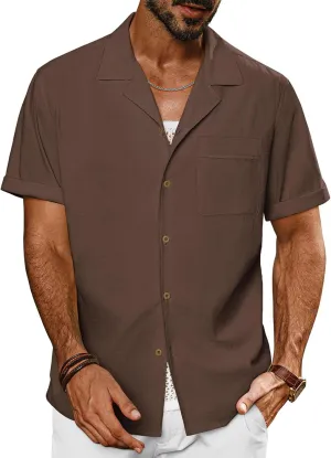 PJ PAUL JONES Mens Short Sleeve Button Down Shirts Untuckit Cuban Casual Shirt with Pocket for Summer Beach