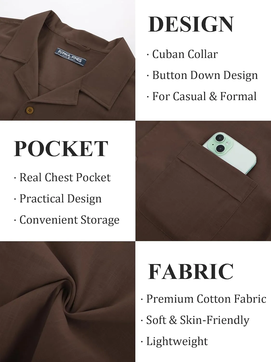 PJ PAUL JONES Mens Short Sleeve Button Down Shirts Untuckit Cuban Casual Shirt with Pocket for Summer Beach