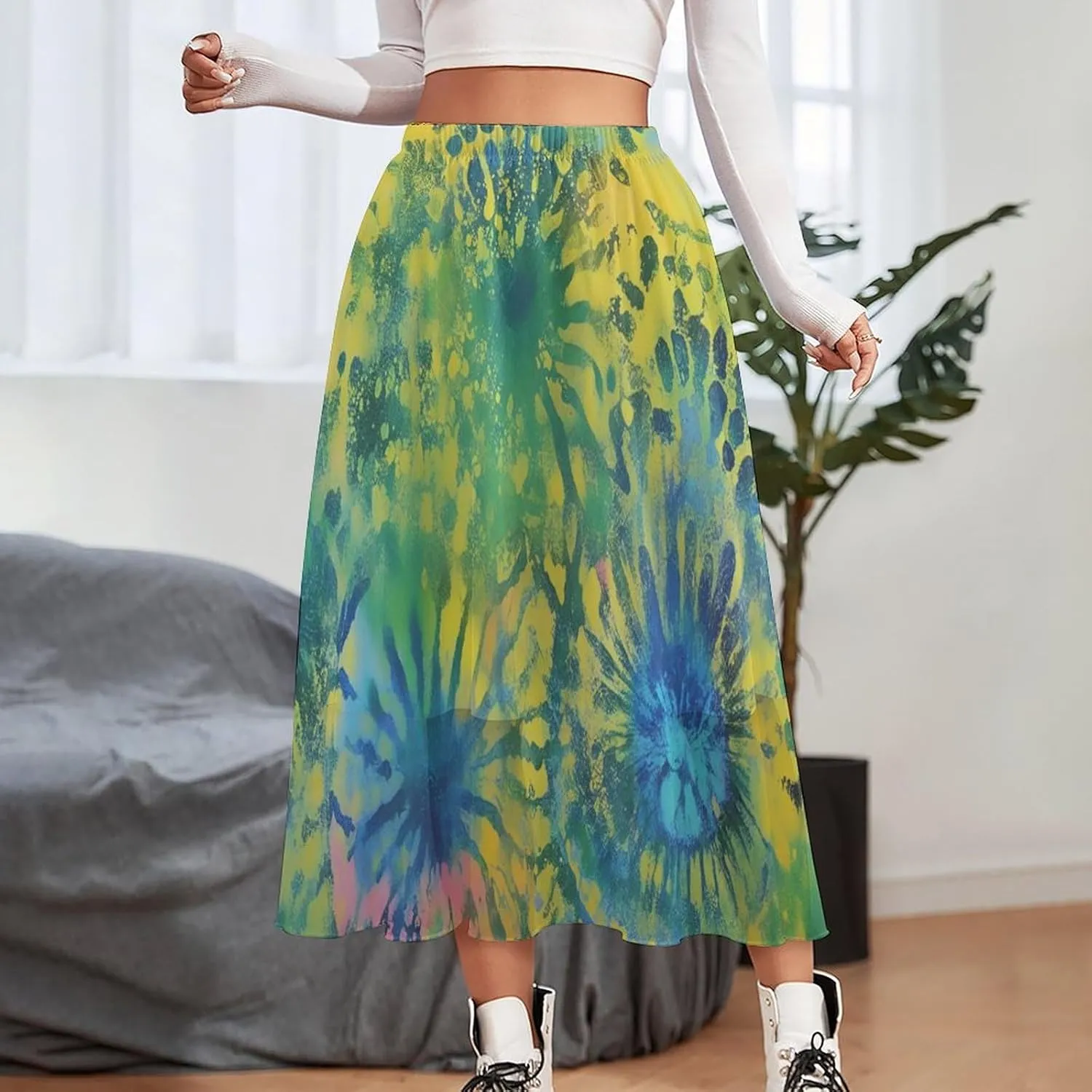 Pleated Midi Skirts for Women, Elastic High Waisted Skirt Womens Summer Skirts