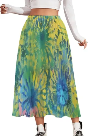 Pleated Midi Skirts for Women, Elastic High Waisted Skirt Womens Summer Skirts