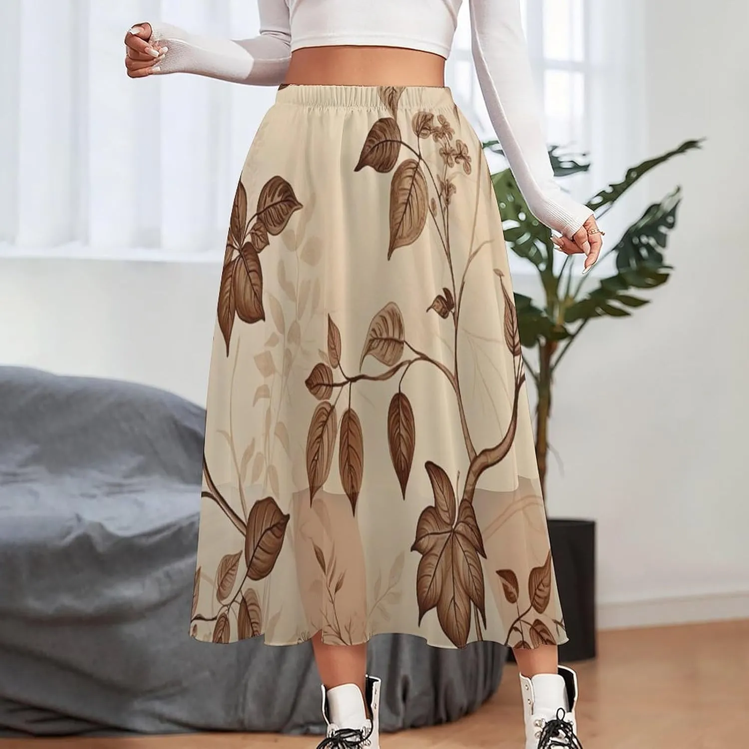 Pleated Midi Skirts for Women, Elastic High Waisted Skirt Womens Summer Skirts