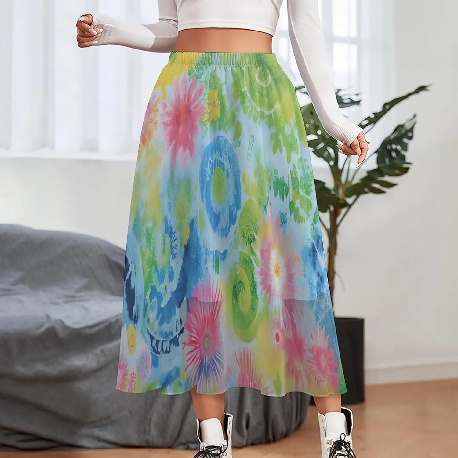 Pleated Midi Skirts for Women, Elastic High Waisted Skirt Womens Summer Skirts