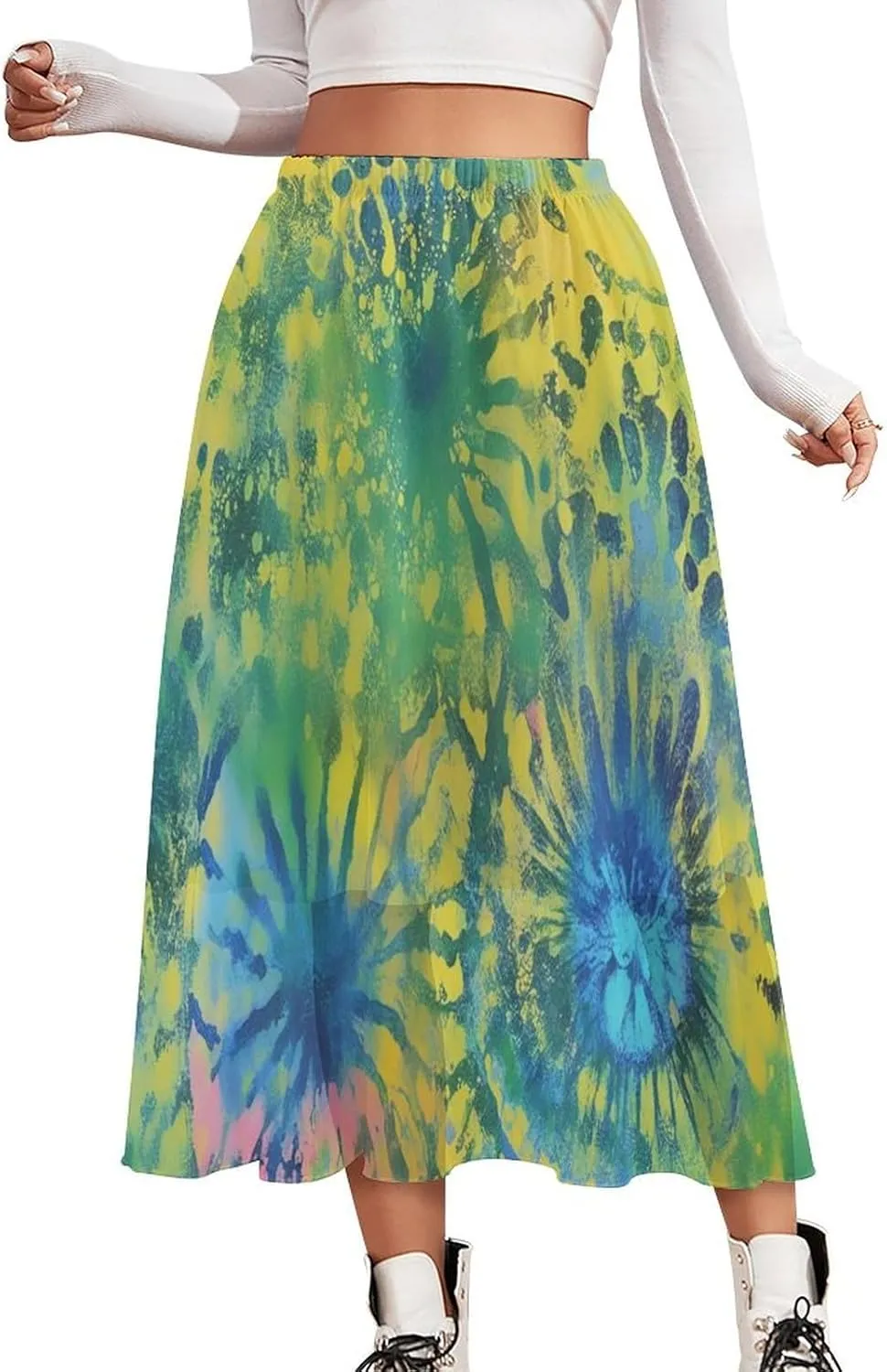 Pleated Midi Skirts for Women, Elastic High Waisted Skirt Womens Summer Skirts