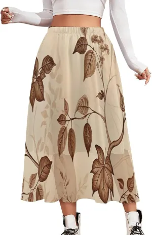 Pleated Midi Skirts for Women, Elastic High Waisted Skirt Womens Summer Skirts