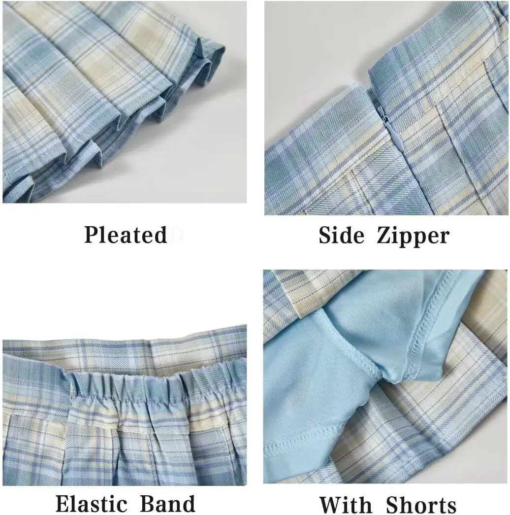Pleated Mini Skirt High Waisted Tennis Skirts Skorts for Women Girls School Uniform Dress Cheer Skirt with Shorts,2T-4XL