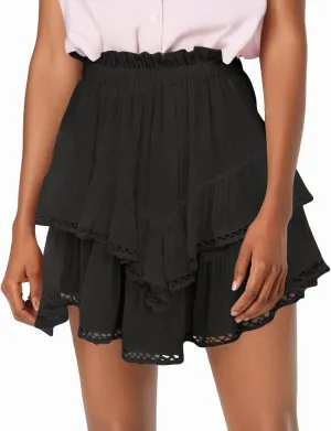 Pleated Skirts for Women Boho Tiered Flowy Short Skirt High Waist Mini Skirts Casual Summer Beach Outfits