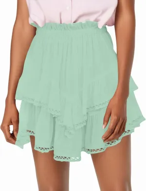 Pleated Skirts for Women Boho Tiered Flowy Short Skirt High Waist Mini Skirts Casual Summer Beach Outfits