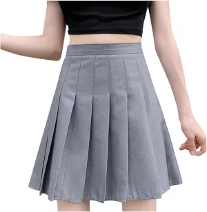 Pleated Skirts for Women Stretchy High Waisted Mini Skirt Teen Girls School A-Line Skater Skirts Uniform Tennis Skirt