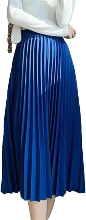 Pleated Skirts Women Spring Summer Casual Elastic High Waist Midi Long Skirts Fashion Ladies Party Work Skirts