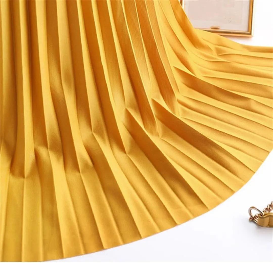 Pleated Skirts Women Spring Summer Casual Elastic High Waist Midi Long Skirts Fashion Ladies Party Work Skirts