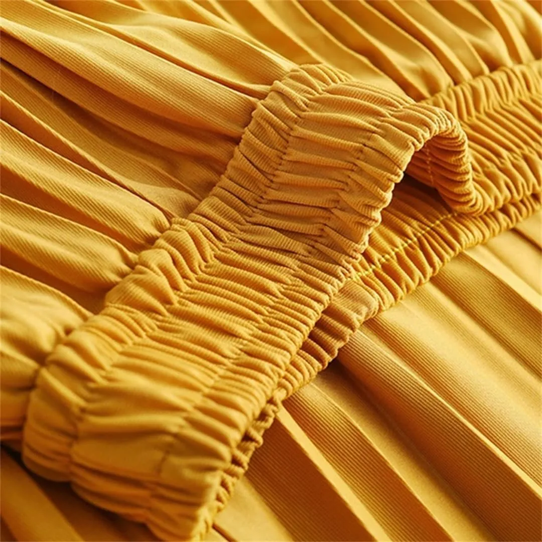 Pleated Skirts Women Spring Summer Casual Elastic High Waist Midi Long Skirts Fashion Ladies Party Work Skirts